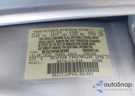 2010 Nissan Versa 1.6 из США, поврежденный, VIN 3N1CC1AP4AL381882